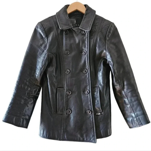 Rudsak Vintage Women's Double Breasted Moto Leather Biker Jacket Black Small. - Picture 2 of 16